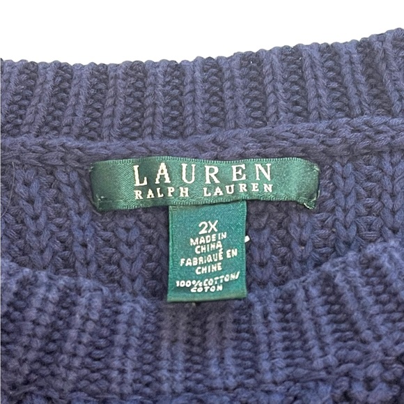LRL Navy Blue Chunky knit Heavy Crew Neck Plus Sz Womens 2X - Picture 6 of 9
